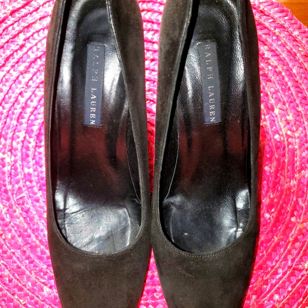 Ralph Lauren Black Suede Heels Size 6
